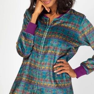 Natural Life Adult Fleece Boho Floral Print Onesie Size L/XL